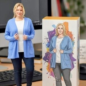 NWT 1X & 2X Open Front Cardigan w 2 Pockets Lt Blue